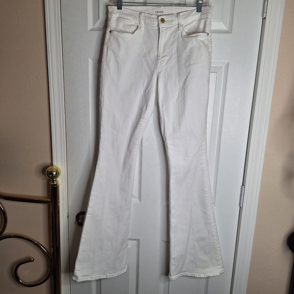 Frame Denim Le High Flare Jean in Blanc White Women's Size 30